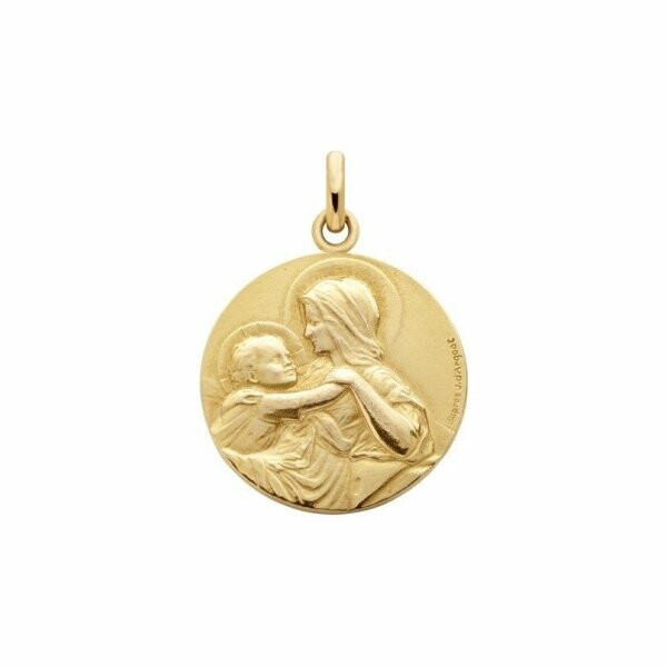 Arthus Bertrand virgin with child medal, divine tenderness, 18mm, polished yellow gold