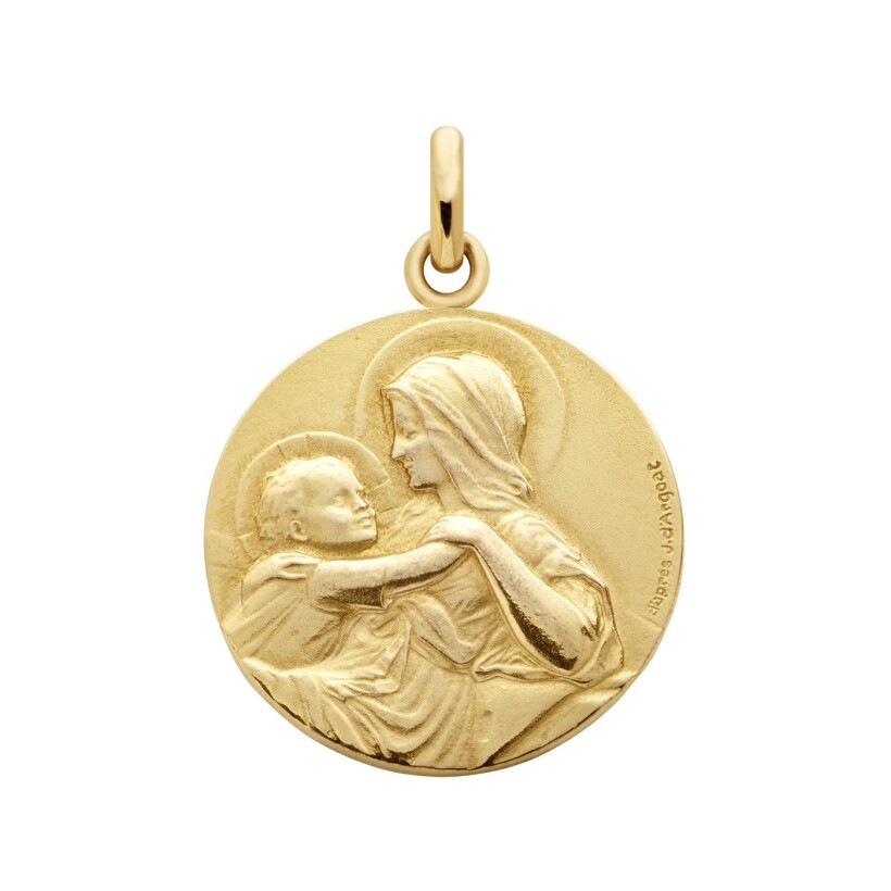 Arthus Bertrand Virgin and child Divine Tenderness christening medal slim 18mm, polished yellow gold