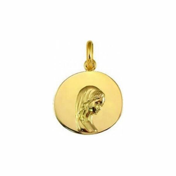 Arthus Bertrand side face virgin christening medal 16mm, polished yellow gold