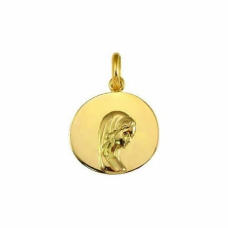 Arthus Bertrand side face virgin christening medal 16mm, polished yellow gold