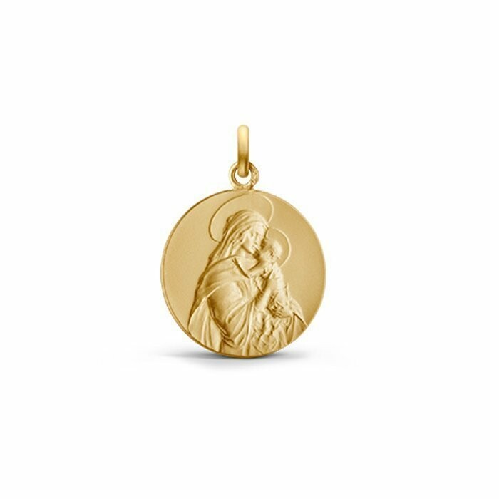 Arthus Bertrand Kissing Virgin medal, 18mm sanded yellow gold
