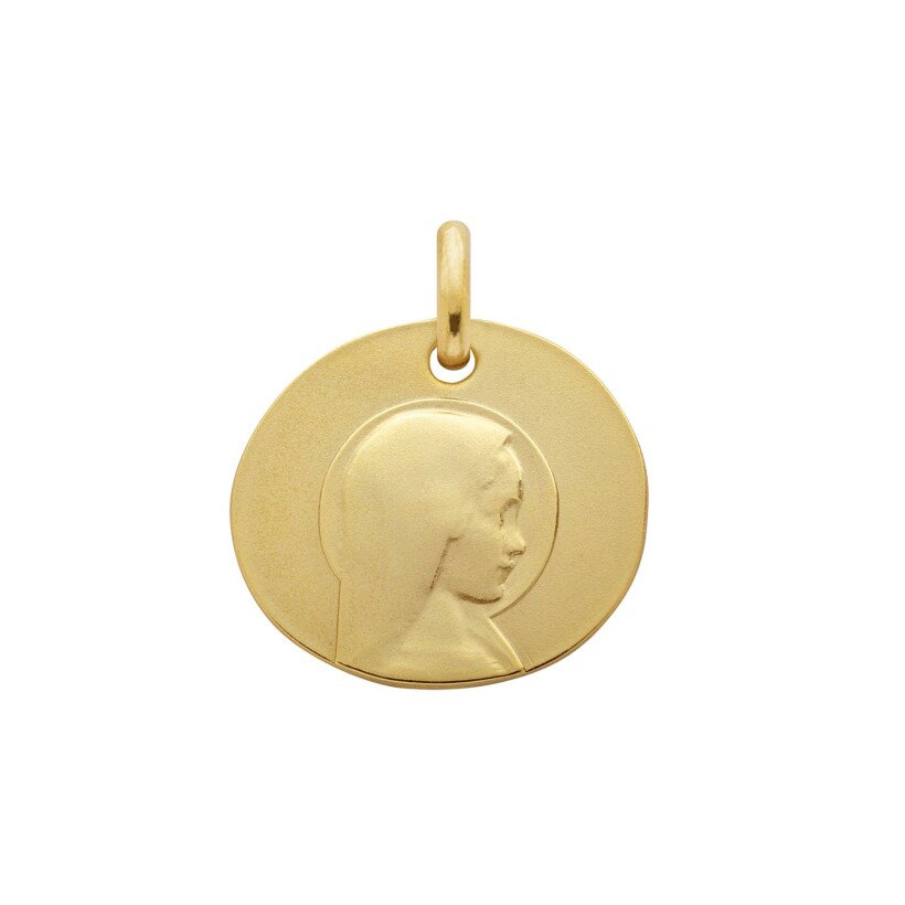 Arthus Bertrand young virgin pebble medal, 16mm, sandblasted yellow gold