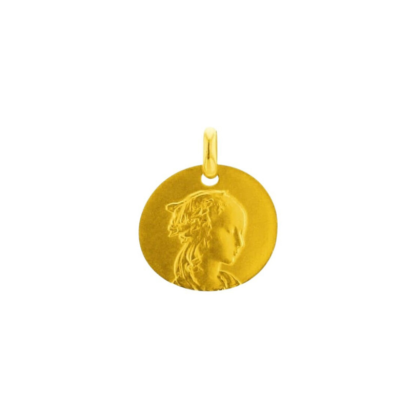 Medal Arthus Bertrand Vierge Adorazione Galet 16 mm sandblasted yellow gold