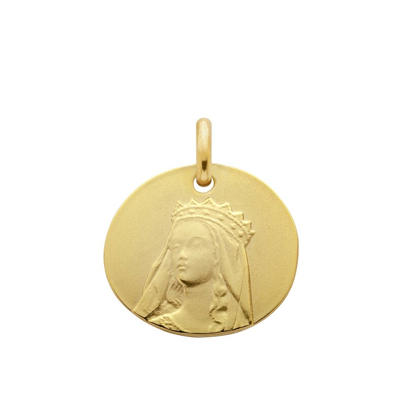 Arthus Bertrand Our Lady of Grace Pebble medal, 16mm, sandblasted yellow gold