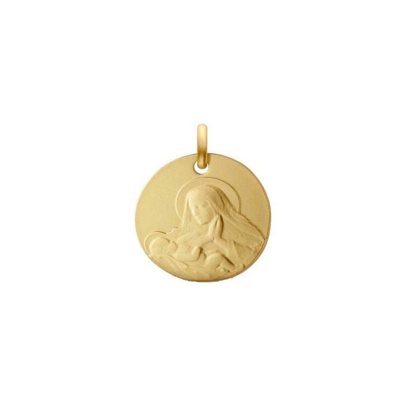 Arthus Bertrand virgin adoring pebble medal, 16mm, sandblasted yellow gold