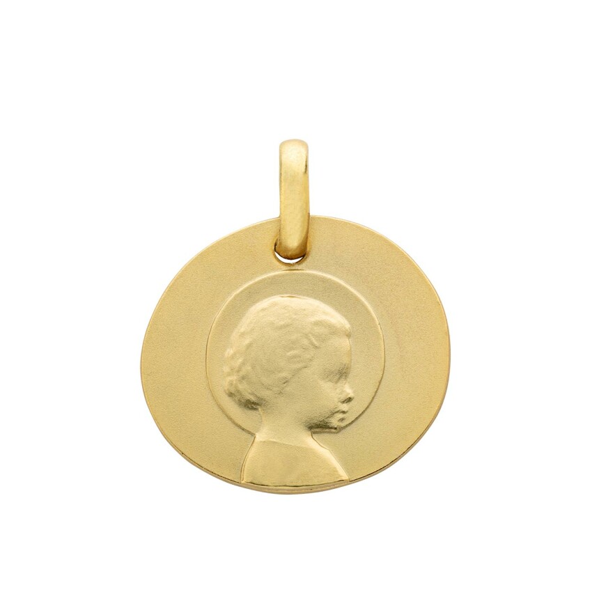 Arthus Bertrand Child Jesus pebble medal, 16mm, sandblasted yellow gold