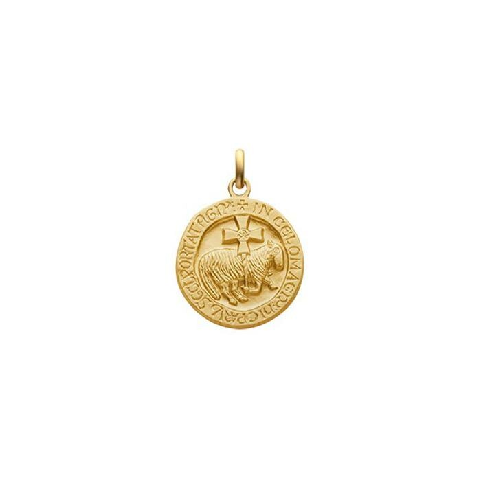 Arthus Bertrand Cluny lamb medal, 18mm, sandblasted yellow gold