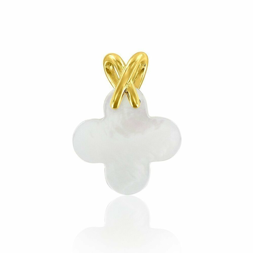 Arthus Bertrand rounded cross pendant, 16mm, mother-of-pearl and yellow gold