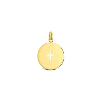 Pendentif Arthus Bertrand Croix ajourée dans médaille F. mince 18 mm or jaune poli