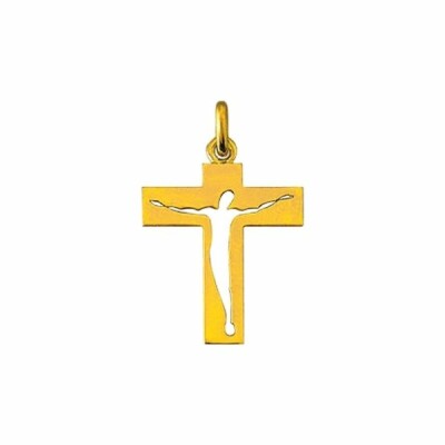 Pendentif Arthus Bertrand Croix Christ ajouré 22 mm or jaune