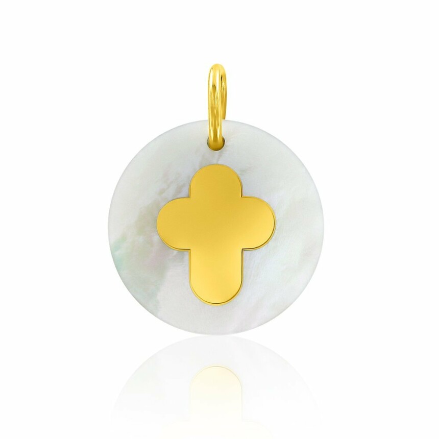 Arthus Bertrand Marquetry rounded cross pendant, mother-of-pearl and yellow gold
