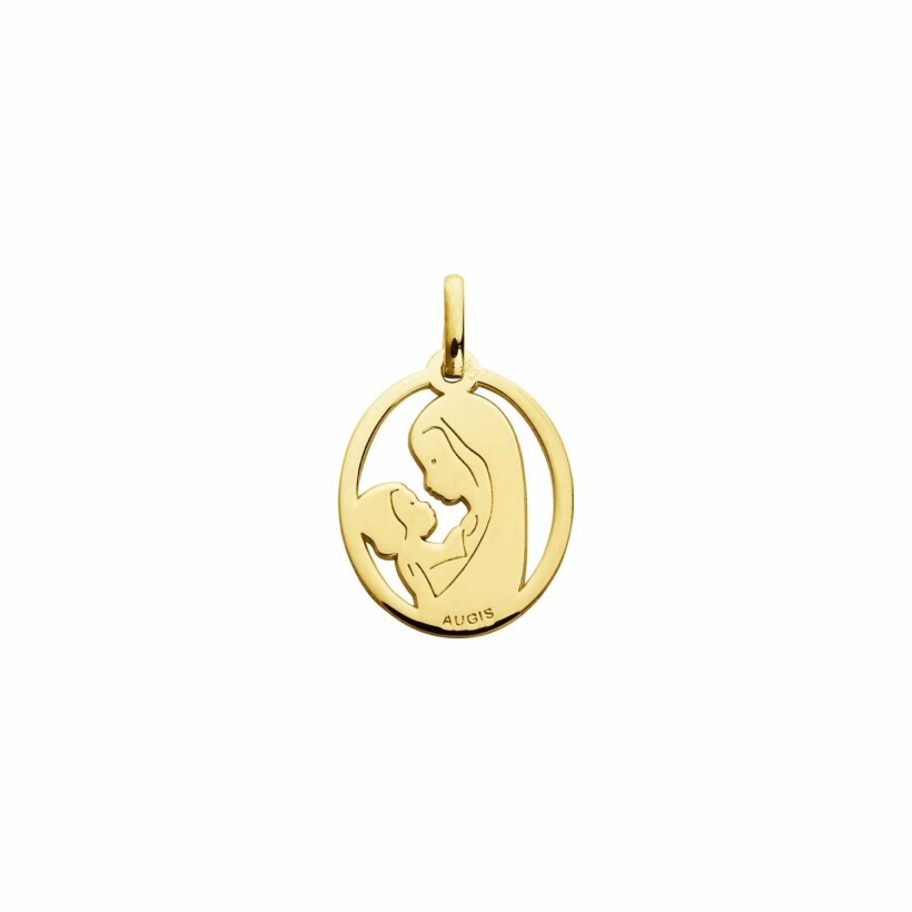 Médaille Augis Vierge à l'enfant ajourée en or jaune, 19x15mm