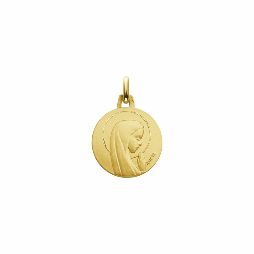 Médaille Augis Vierge mains jointes ronde auréolée en or jaune, 16mm