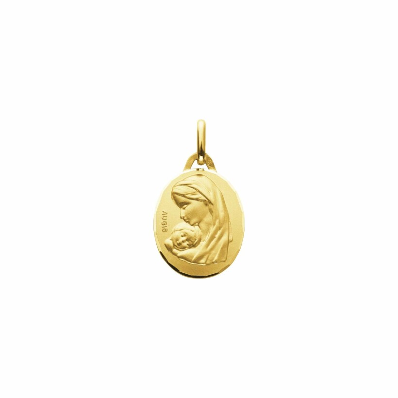 Médaille Augis Vierge à l'enfant ovale facetée en or jaune, 18mm