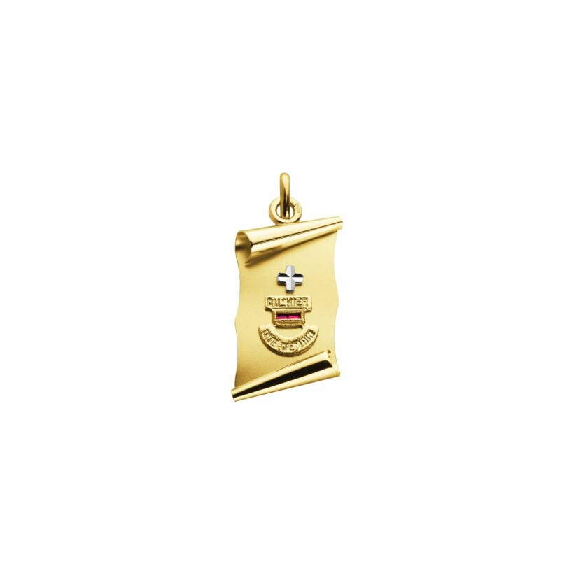Médaille Augis d'Amour parchemin en or jaune et rubis, 19mm