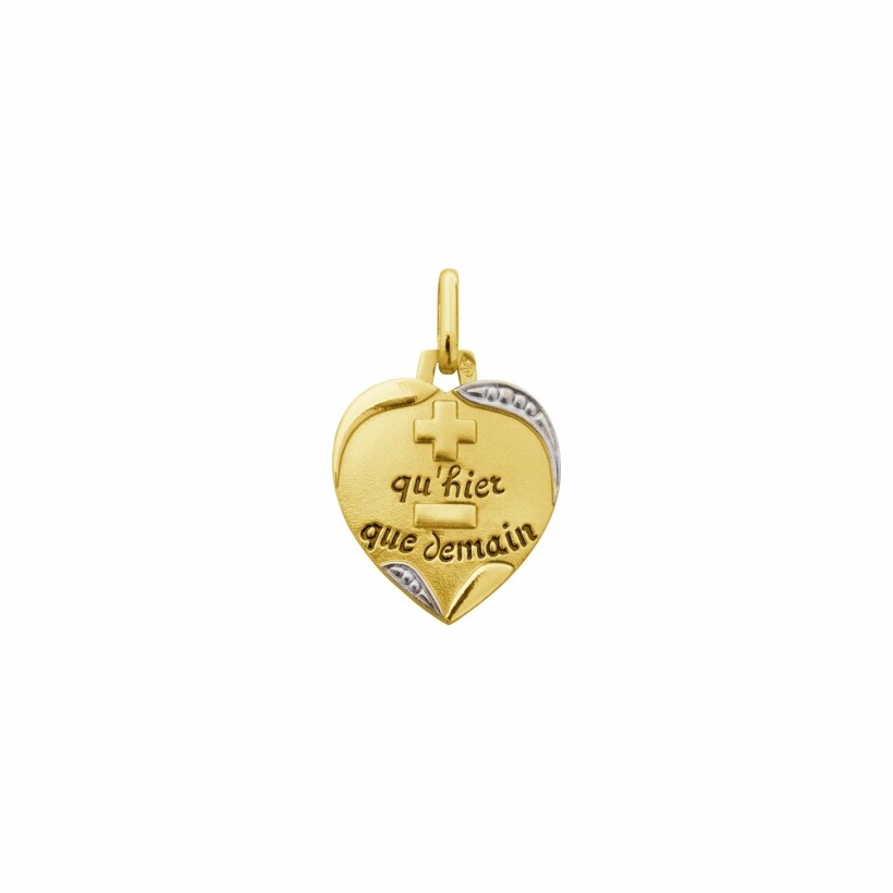 Médaille Augis d'Amour cœur en or jaune, rhodium, 16mm