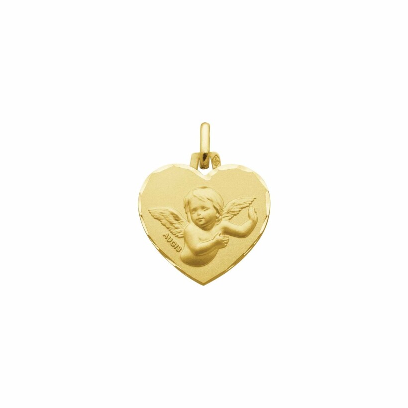 Médaille Augis Ange cœur facetée en or jaune, 16mm