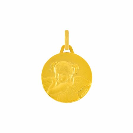 Médaille de baptême Augis petite fille aux couettes en or jaune,