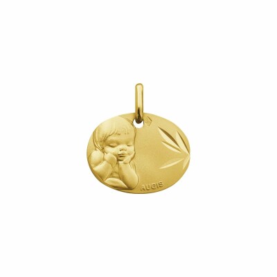 Médaille Augis Enfant réveur ovale facetée en or jaune, 16mm