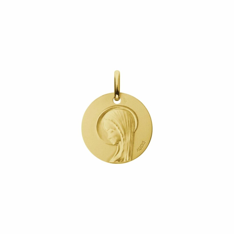 Médaille Augis Vierge profil polie satinée en or jaune, 16mm