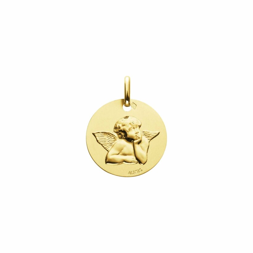Médaille Augis Ange Raphaël polie satinée en or jaune, 16mm