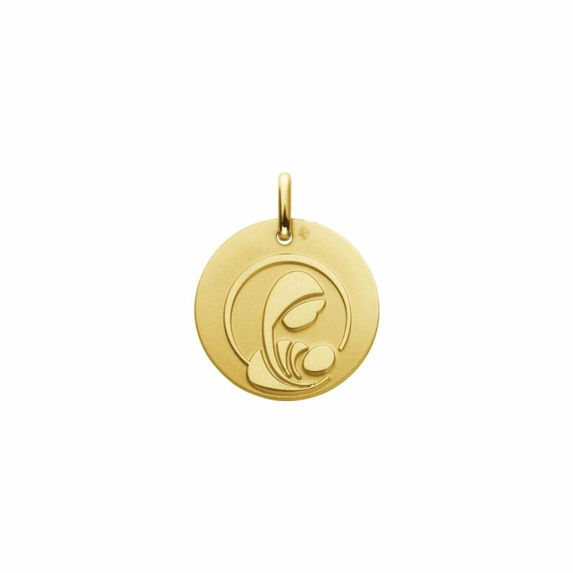 Médaille Augis Vierge à l'enfant stylisée en or jaune, 16mm