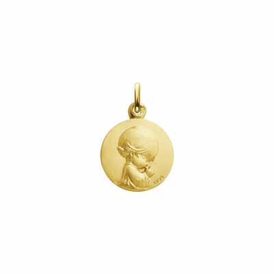 Médaille Augis Ange agenouillé loupiots en or jaune, 14mm