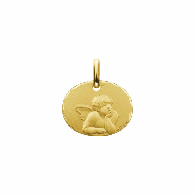 Médaille Augis Ange ovale facetée en or jaune, 16mm