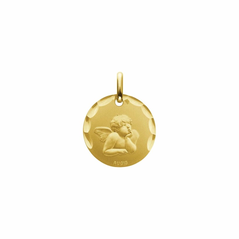 Médaille Augis Ange ronde facetée en or jaune, 16mm