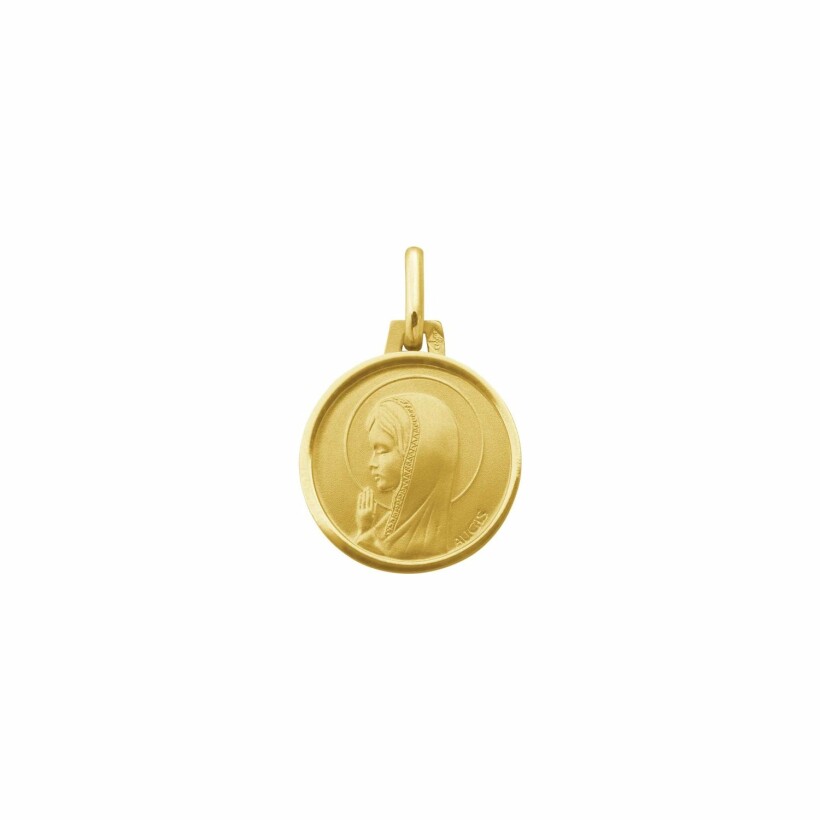 Médaille Augis Vierge jeune mains jointes en or jaune, 15mm