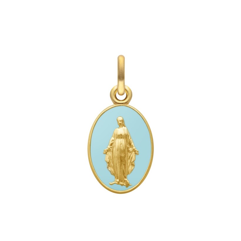 Médaille Arthus Bertrand Vierge Miraculeuse 2 faces 13 mm laque bleu ciel or jaune sablé
