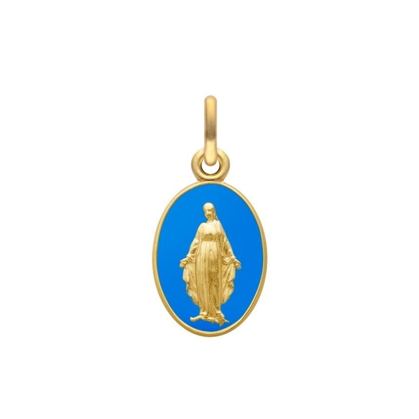 Médaille Arthus Bertrand Vierge Miraculeuse 2 faces 13 mm laque bleu roi or jaune sablé