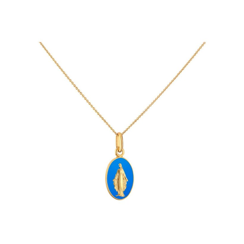 Médaille Arthus Bertrand Les Miraculeuses en or jaune et laque bleu roi, 17mm