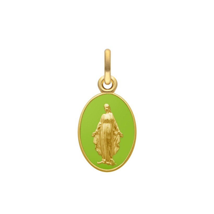 Médaille Arthus Bertrand Vierge Miraculeuse 2 faces 13 mm laque vert or jaune sablé