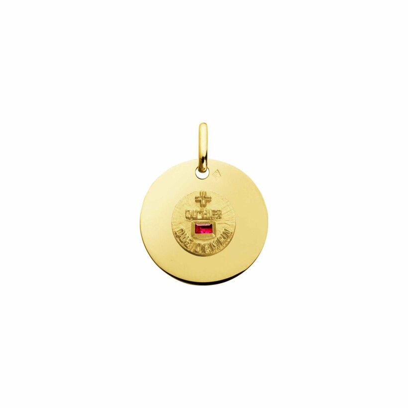 Médaille Augis d'Amour ronde en or jaune et rubis, 16mm
