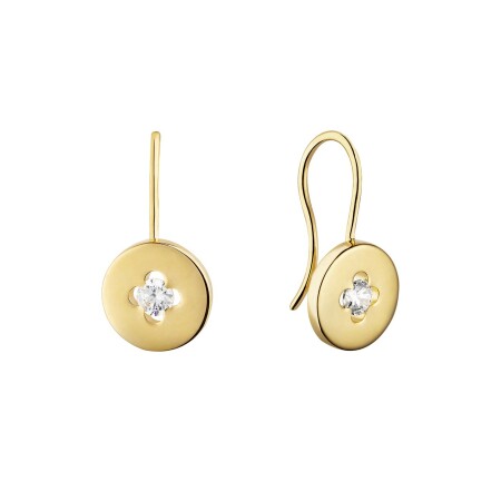 Boucles d'oreilles Arthus Bertrand Dormeuses Royale motif PM diamants H-SI 2*0,10 ct or jaune