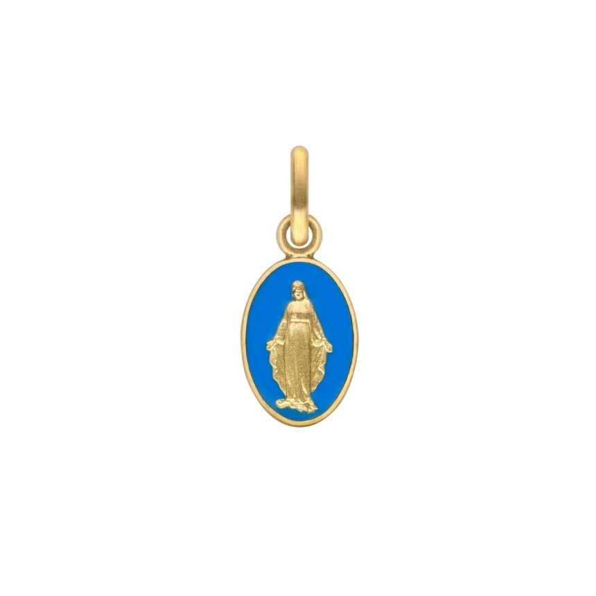 Arthus Bertrand miraculous virgin 2 sides medal, 10mm, king blue enamel, yellow gold