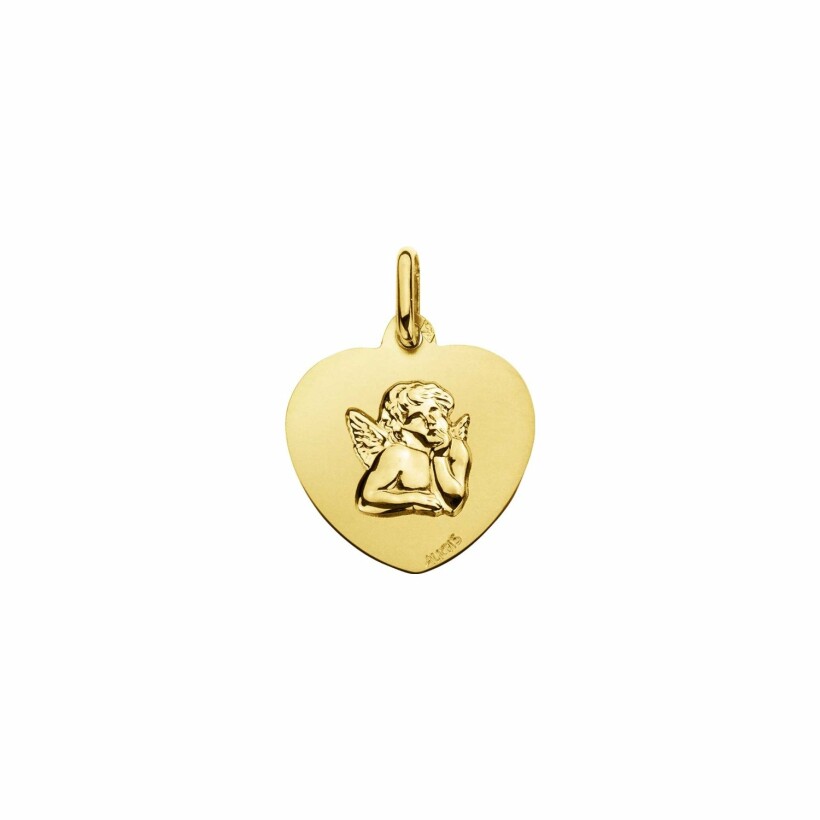Médaille Augis Ange cœur polie satinée en or jaune, 18mm