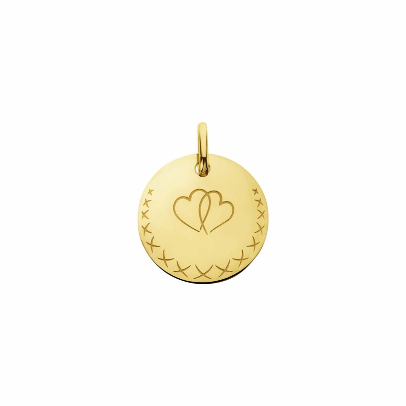 Médaille Augis Love bird cœurs entrelacés en or jaune, 16mm