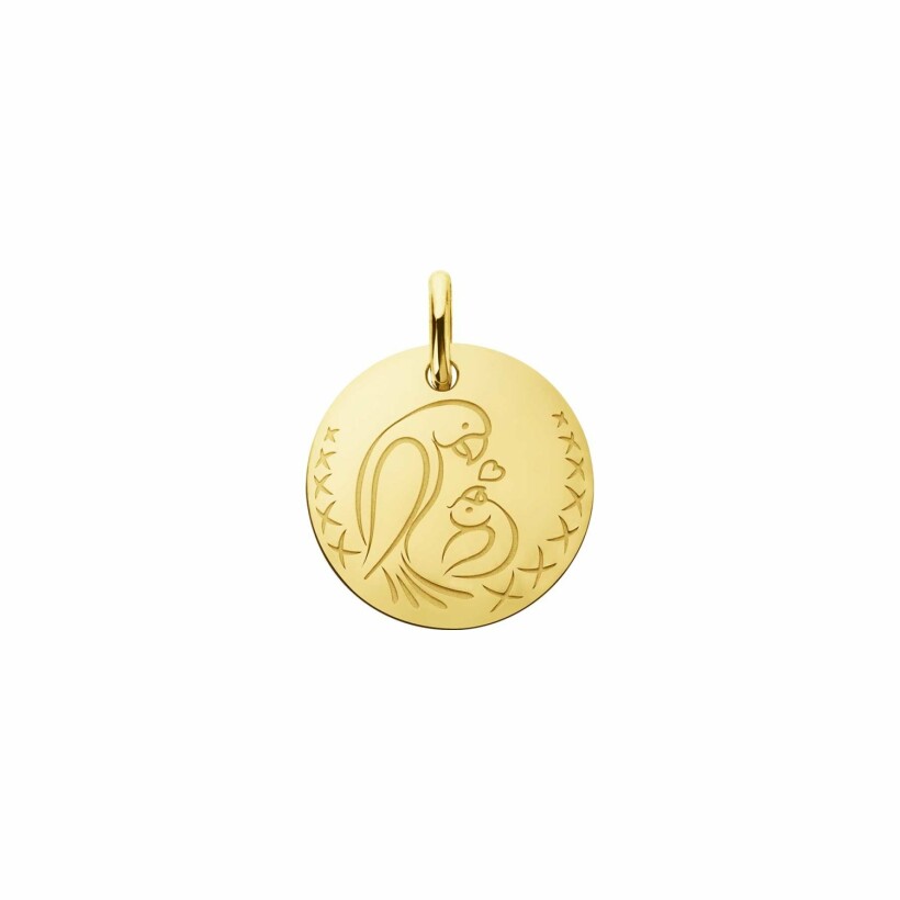 Médaille Augis Bébé love bird ronde en or jaune, 16mm