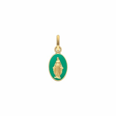 Médaille Arthus Bertrand Vierge Miraculeuse en or jaune, laqué vert émeraude, 10mm