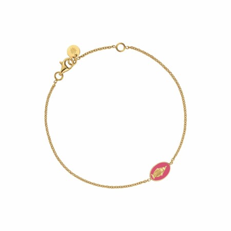 Bracelet Arthus Bertrand médaille Miraculeuse en or jaune, laqué rose fushia