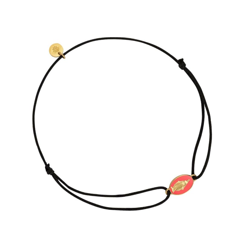 Bracelet Arthus Bertrand médaille miraculeuse en or jaune et laque rose