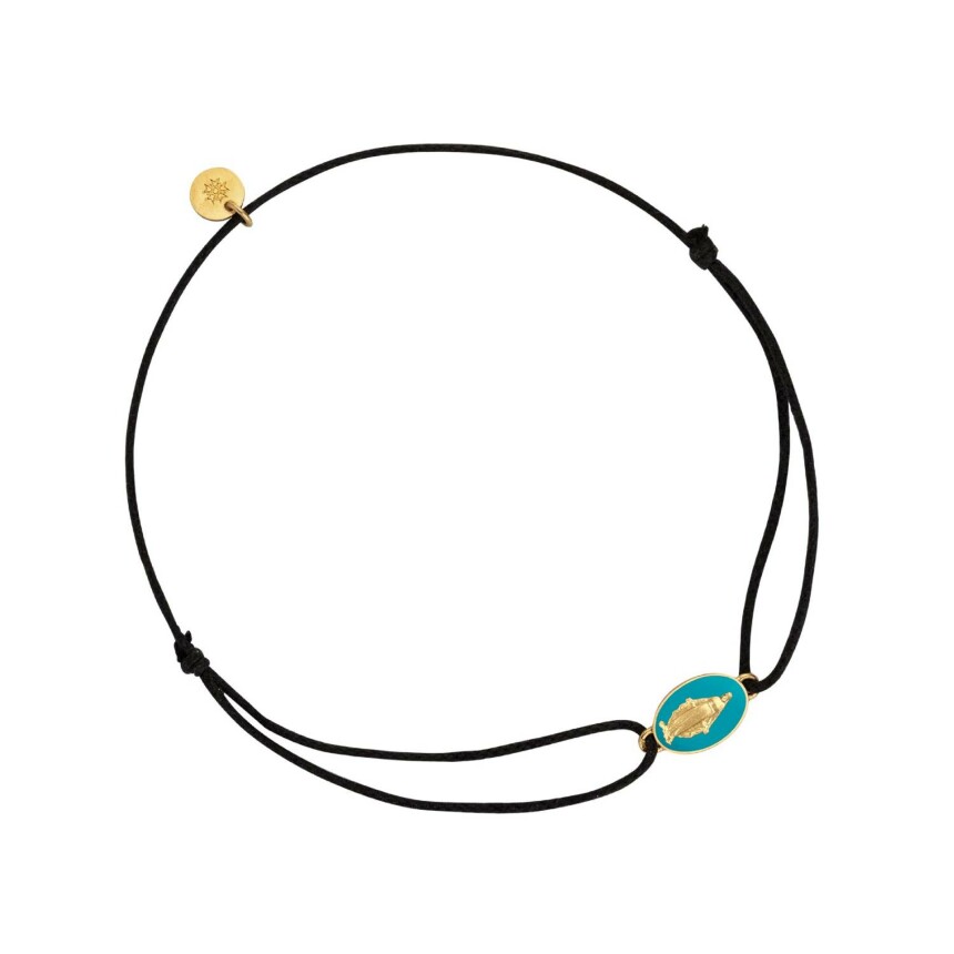 Bracelet Arthus Bertrand médaille miraculeuse en or jaune et laque bleu aqua