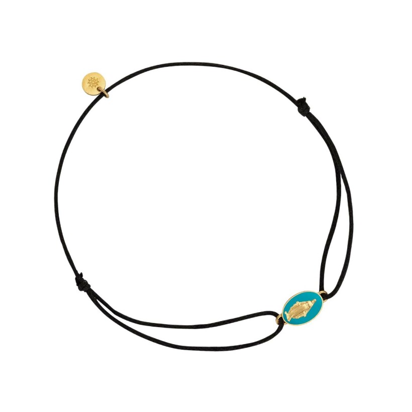 Bracelet Arthus Bertrand médaille miraculeuse en or jaune et laque bleu aqua