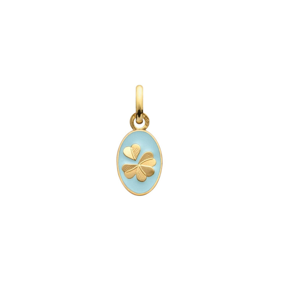 Arthus Bertrand medal, clover in polished yellow gold, skye blue lacquer