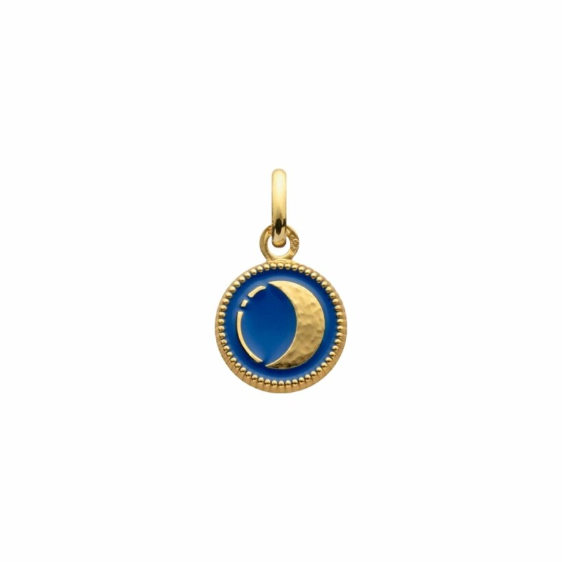 Médaille Arthus Bertrand Lune en or jaune, émail bleu roi, 10mm