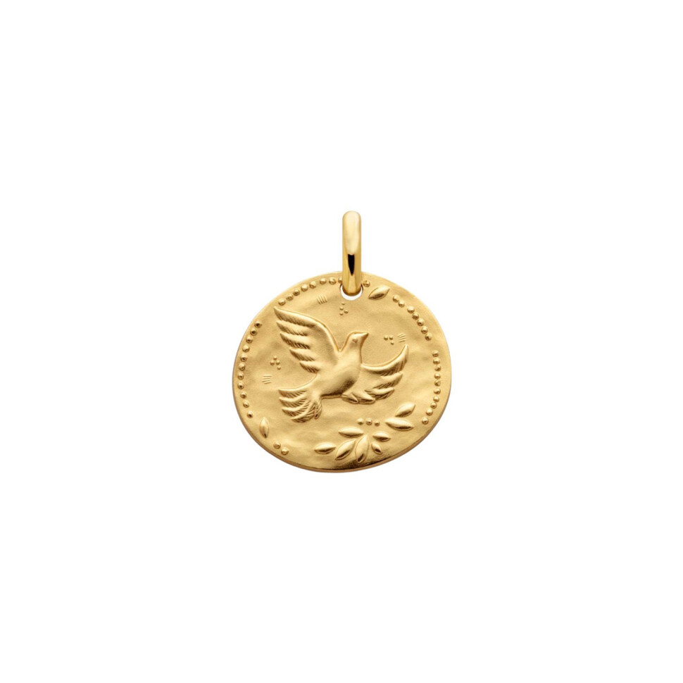 Médaille Arthus Bertrand galet Colombe aux Etoiles en or jaune sablé