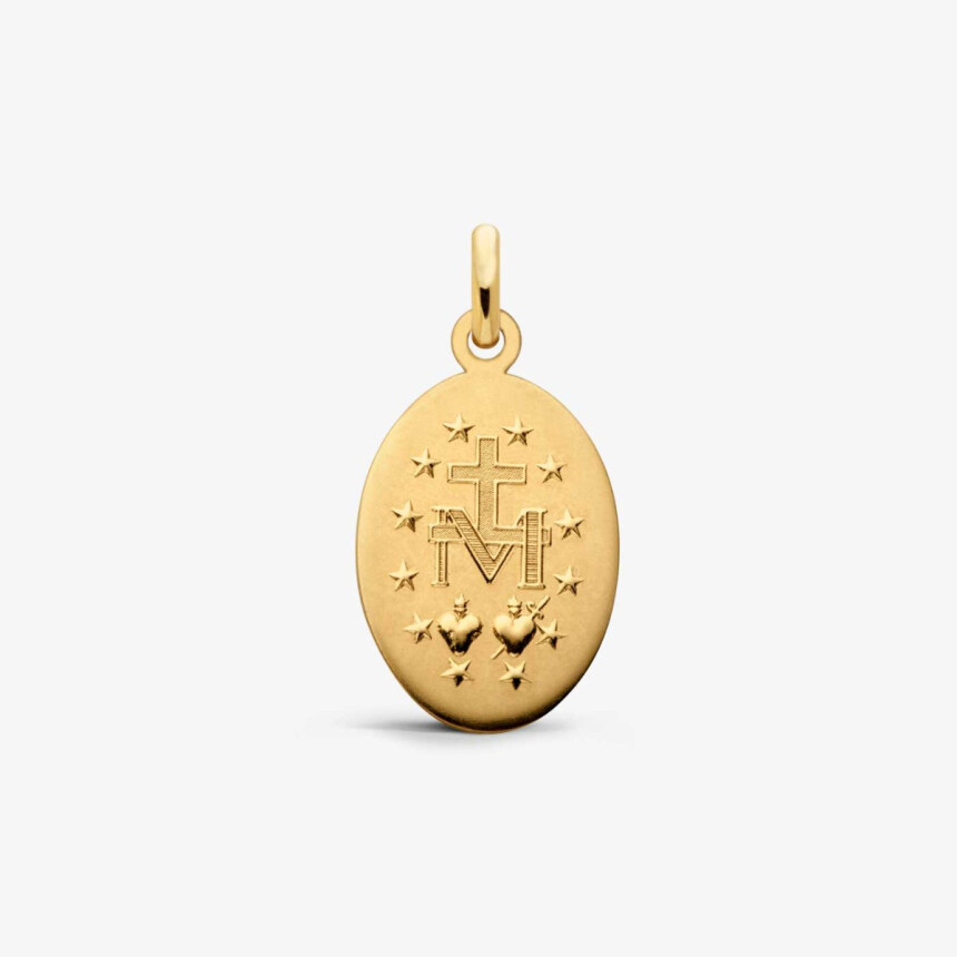 Arthus Bertrand miraculous virgin medal, sandblasted yellow gold and diamonds