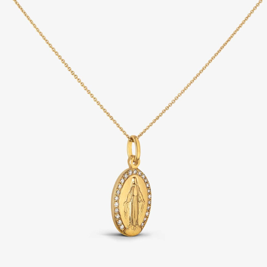 Médaille Arthus Bertrand Vierge Miraculeuse en or jaune sablé et diamants
